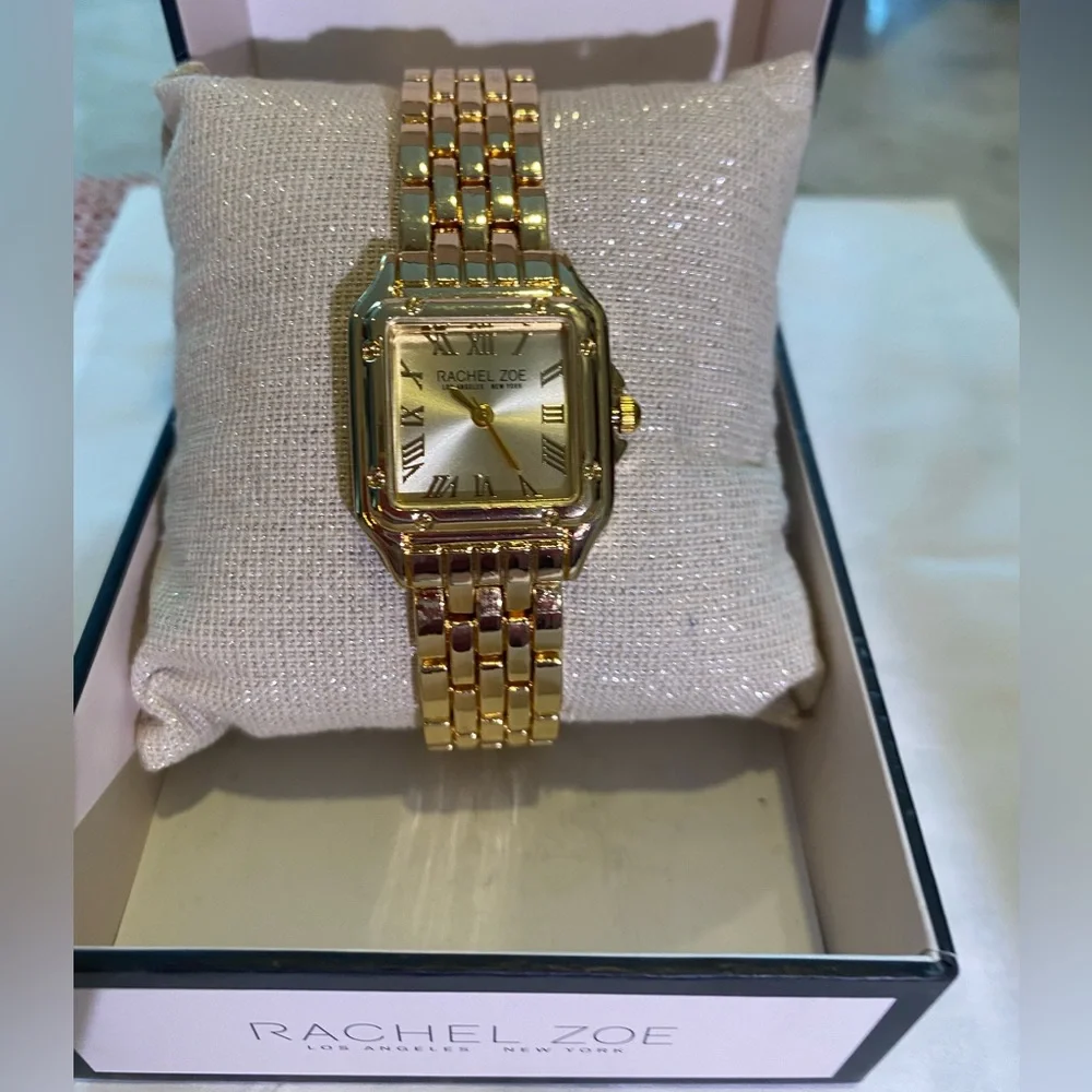 Rachel Zoe Women's Gold-Tone Square Link Bracelet Watch